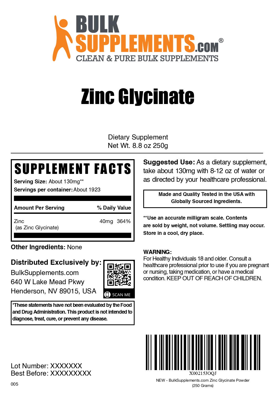 Premium Zinc Glycinate Powder Supplement - 100% Pure & Bioavailable Zinc for Immune Support, Skin Health & Metabolism - Ideal for Daily Wellness, Athletes & Vegan Diets