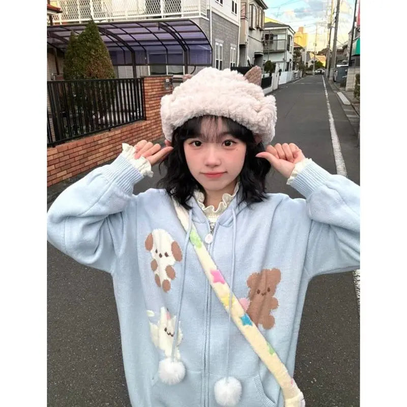 Women's Cute Cartoon Hooded Cardigan Coat - Loose Knitted Sweater Pullover for Autumn Winter | Casual Fashion Tops for Women | Perfect for Office, Dating & Daily Wear