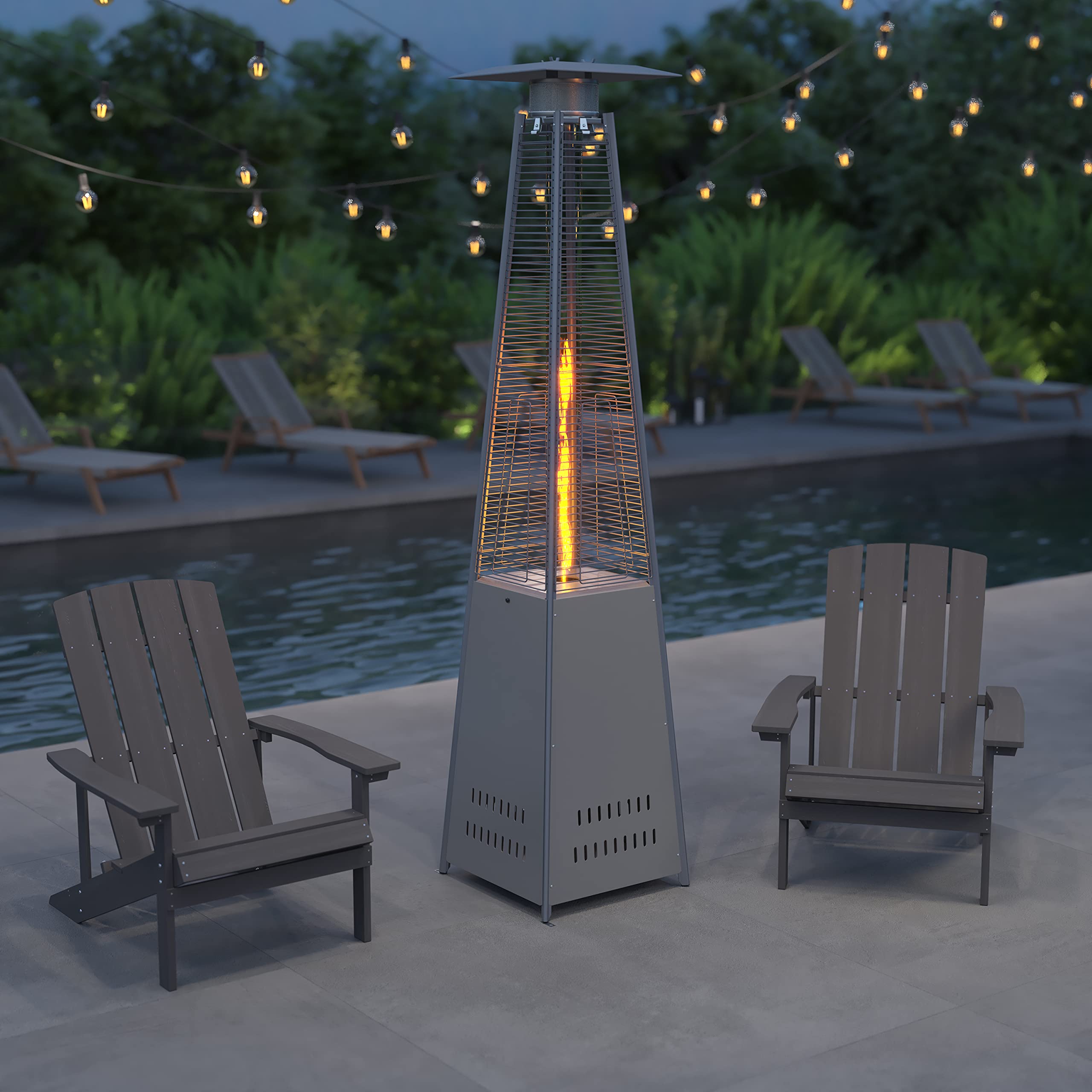**Merrick Lane 7.5ft Silver Pyramid Outdoor Patio Heater - Portable & Tall Backyard Heater for Deck, Garden, and Restaurant Use**