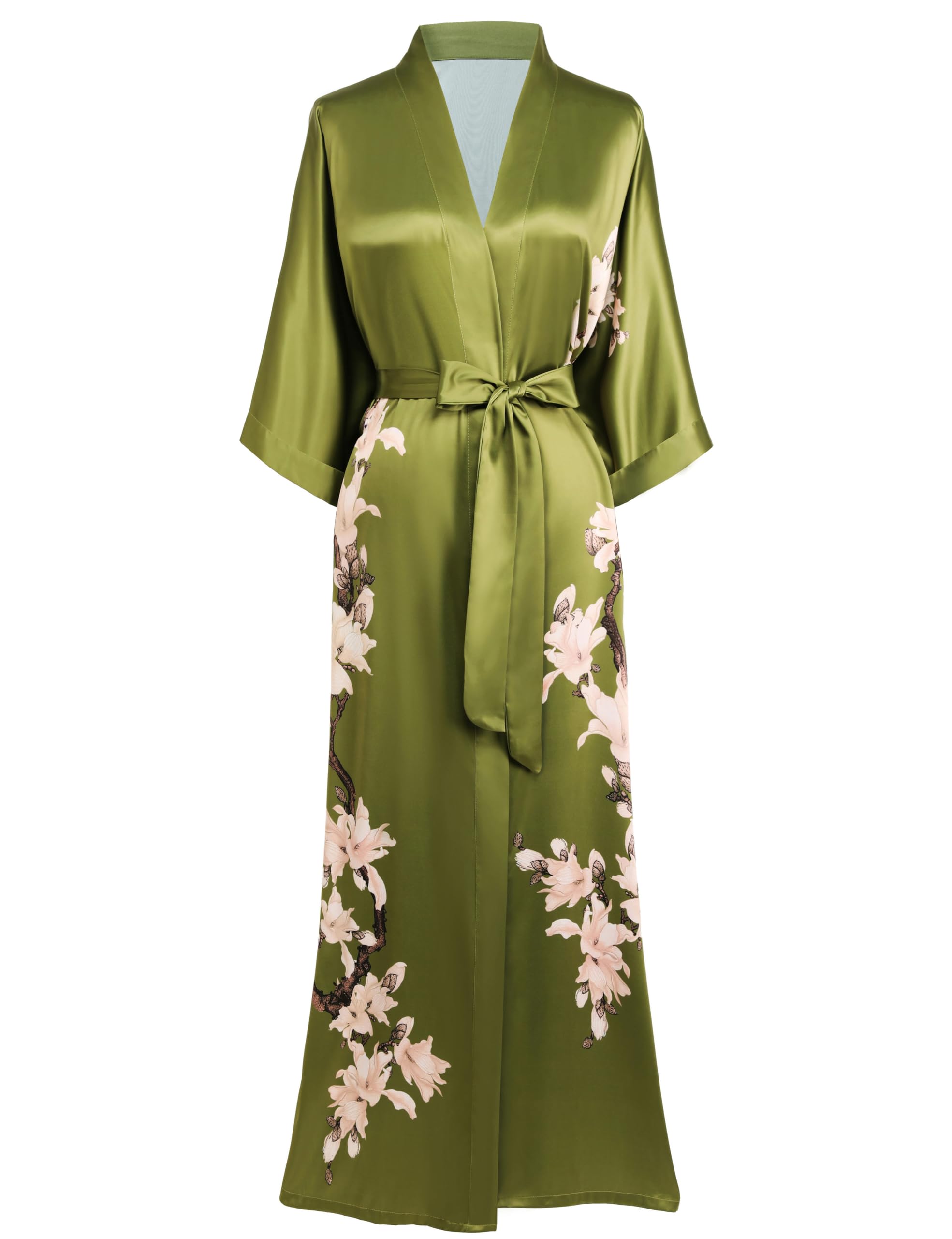 BABEYOND Women's Floral Satin Kimono Robe - Lightweight Long Silk Bathrobe for Sleepwear, Loungewear & Bachelorette Party Cover Up - Elegant Box Design for Spa, Beach & Bridal Shower