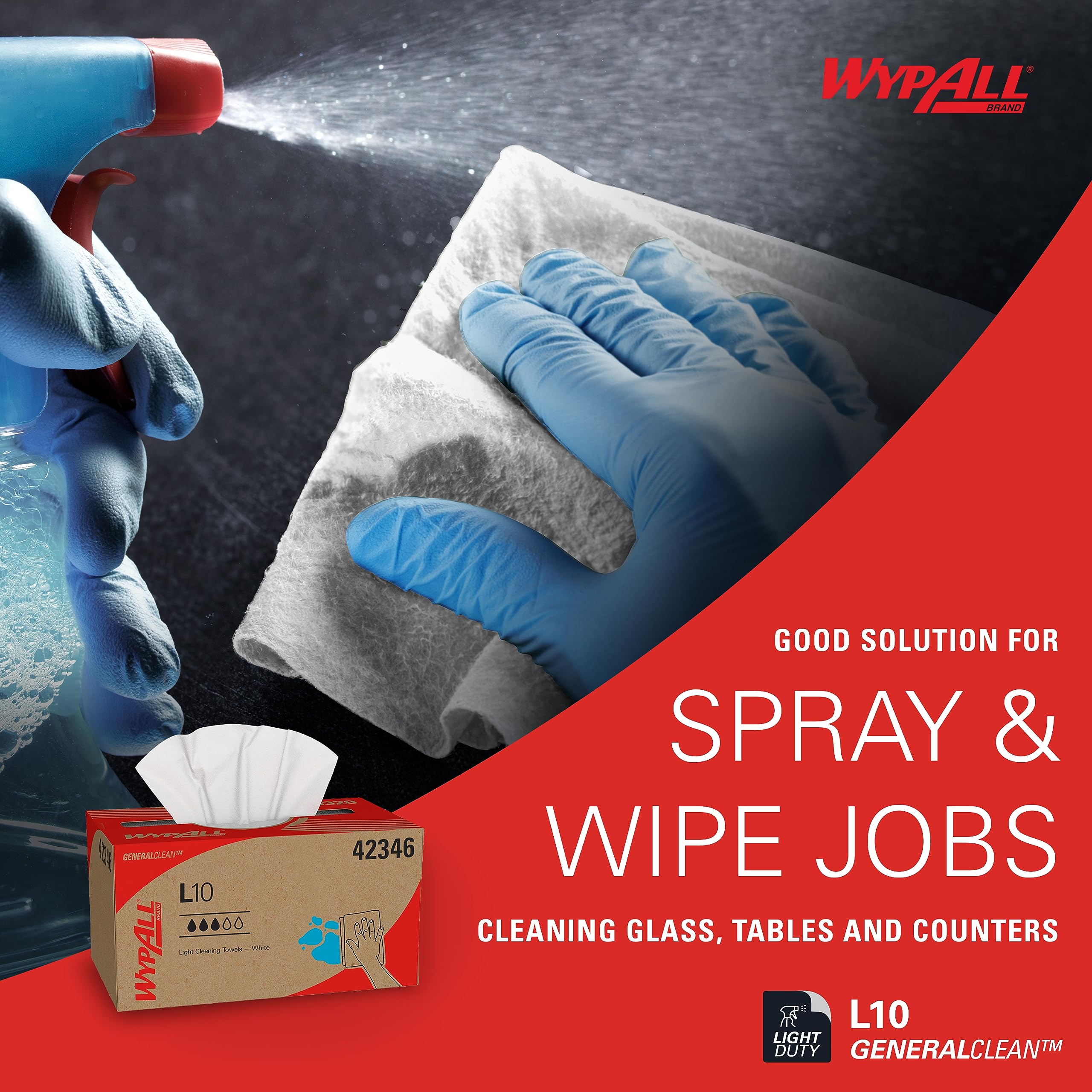 WypAll GeneralClean L10 Light Duty Cleaning Wipes - 24 Packs (250 Sheets Each, 6000 Total) | Pop-Up Dispenser Box | White Industrial Wipes for Workshop, Garage & Office Cleaning | Multi-Surface Disposable Cloths