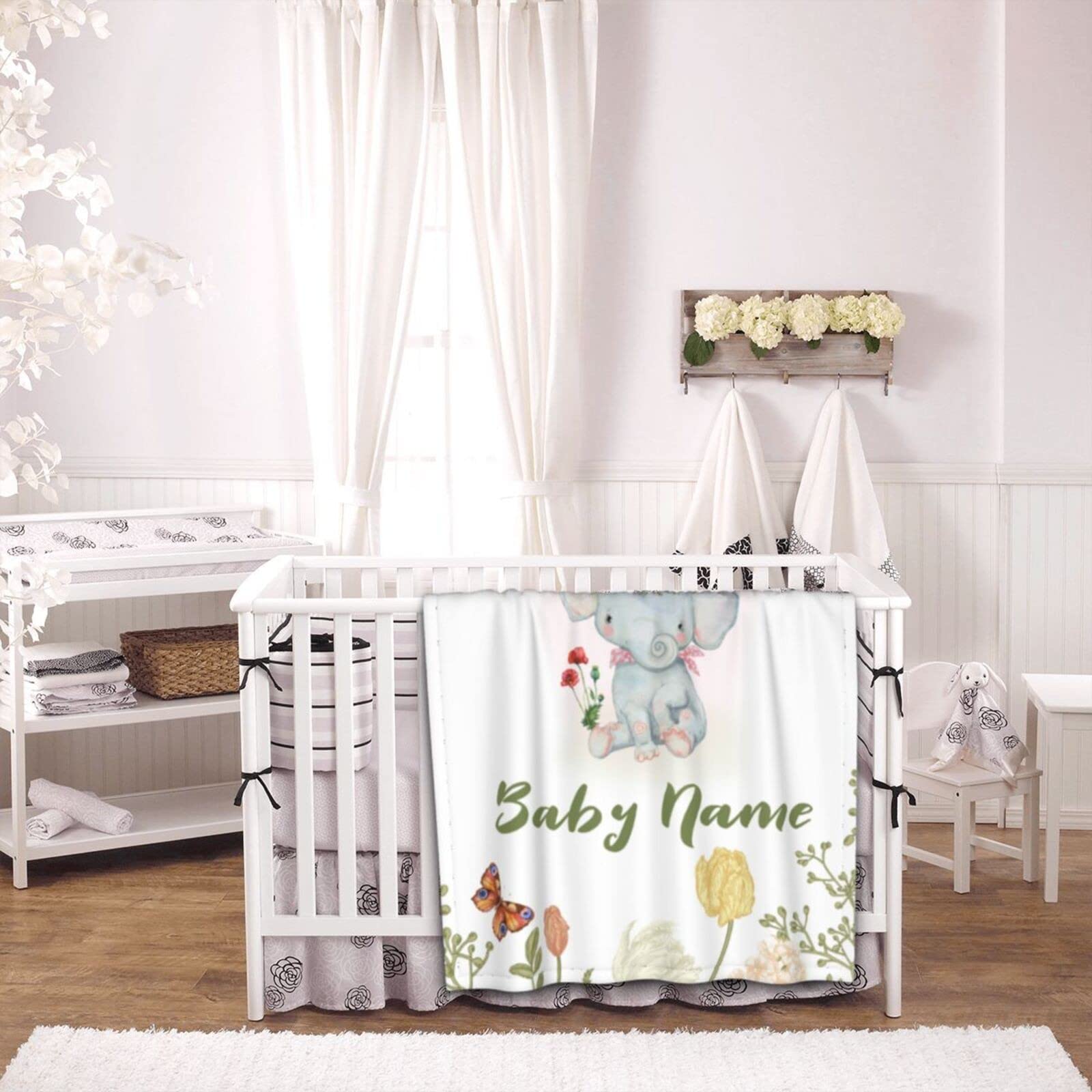 Personalized Baby Blankets with Name - Soft Monogrammed Swaddle Blankets for Newborn Boys & Girls - Custom Elephant Design Baby Shower Gift - Perfect for Nursery, Photography & Special Occasions
