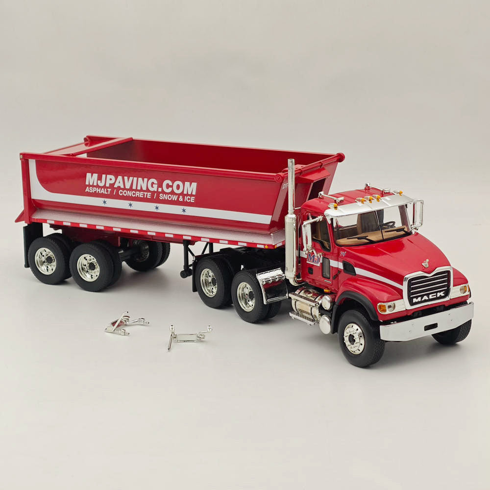 1:34 Scale Mack Granite & Round End Dump Trailer Diecast Model Truck - Collectible Construction Vehicle for Display & Play - Perfect for Construction Enthusiasts & Model Collectors