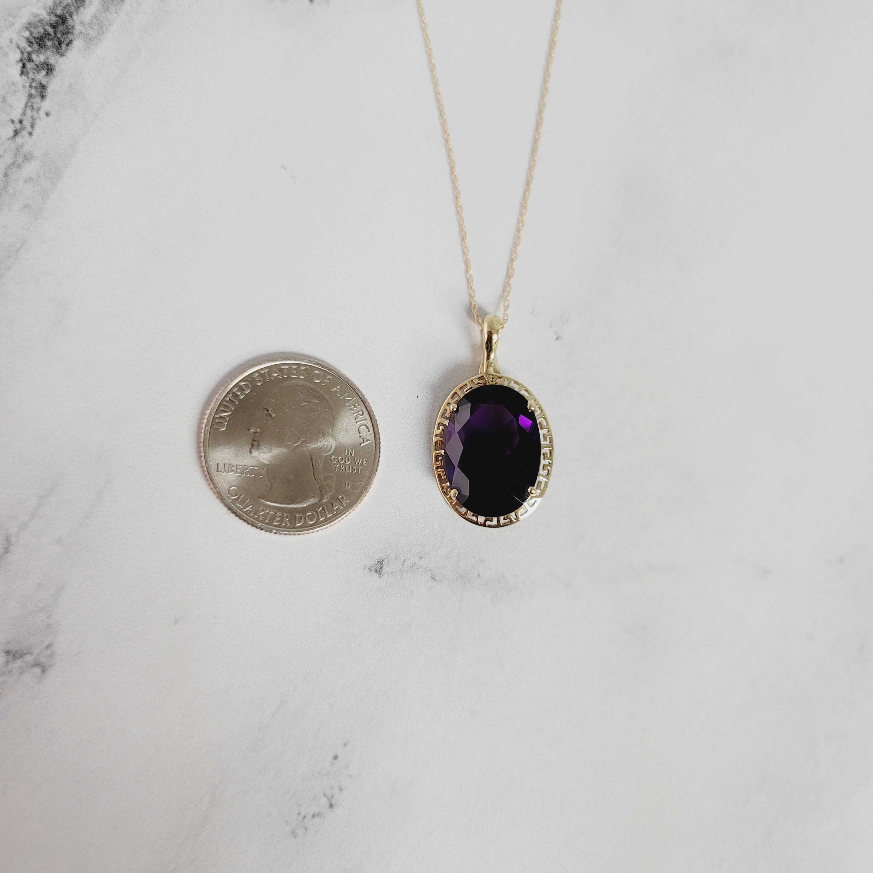 Large Oval Amethyst Necklace with Greek Key Bezel - Elegant Purple Gemstone Jewelry for Women - Perfect for Weddings, Parties & Special Occasions