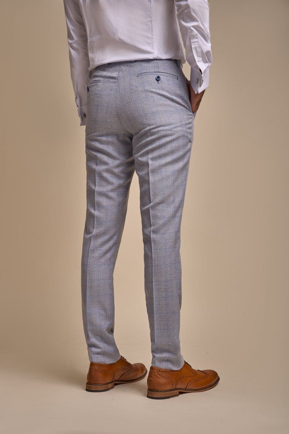 Premium Cavani Caridi Men's Sky Blue Tweed 3-Piece Suit with Navy Waistcoat | Formal Wedding, Business & Special Occasion Attire