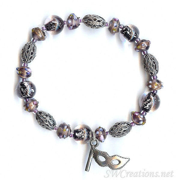 Multiple Sclerosis Awareness Beaded Bracelet - Lilac Shimmer Mask Design for Women | Support MS Awareness & Fundraising | Perfect for Daily Wear, Gifts & Charity Events
