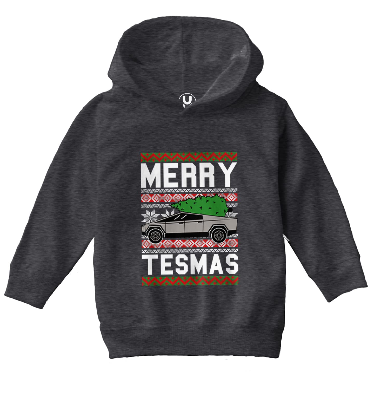 Haase Unlimited Merry Christmas Cybertruck Futuristic Car Fleece Hoodie for Toddler & Youth - Cozy Winter Wear for Kids, Holiday Gifts, Tesla Fan Apparel