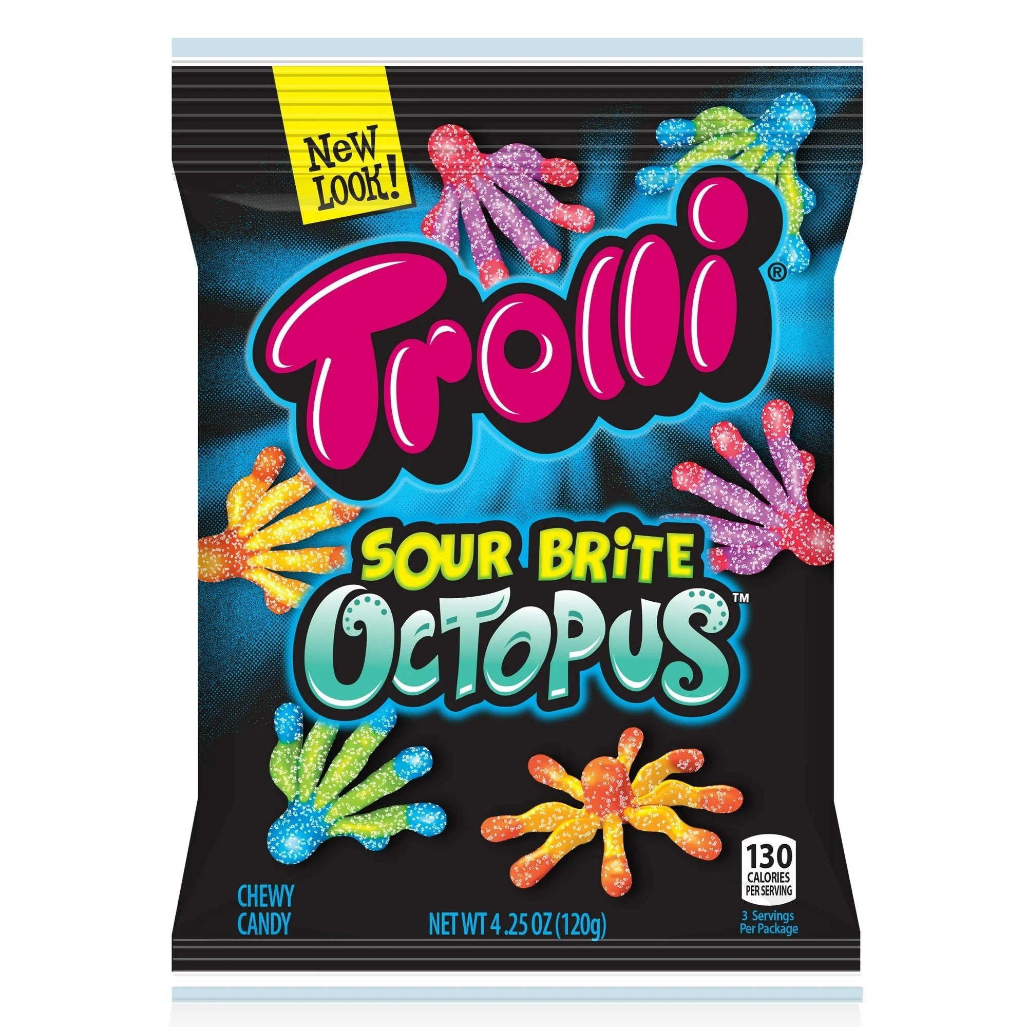 Ferrara Trolli Brite Octopus Sour Candy - 4.25oz Bags, 12 Count Case - Perfect for Halloween Treats, Party Favors & Office Snacks