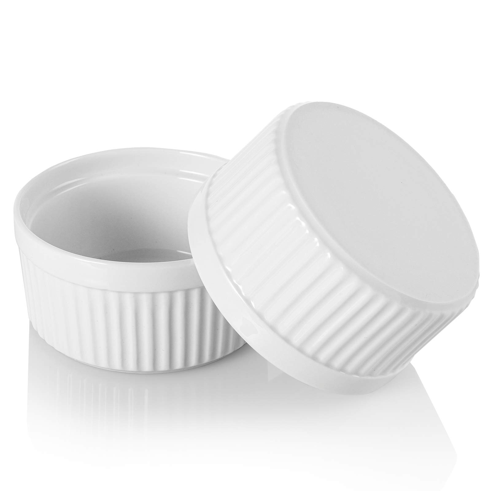 Foraineam 12-Piece 8 oz Porcelain Souffle Ramekins Set - Oven Safe White Baking Dishes for Desserts, Custards, Creme Brulee - Perfect for Baking, Cooking & Serving at Home, Restaurants or Cafes