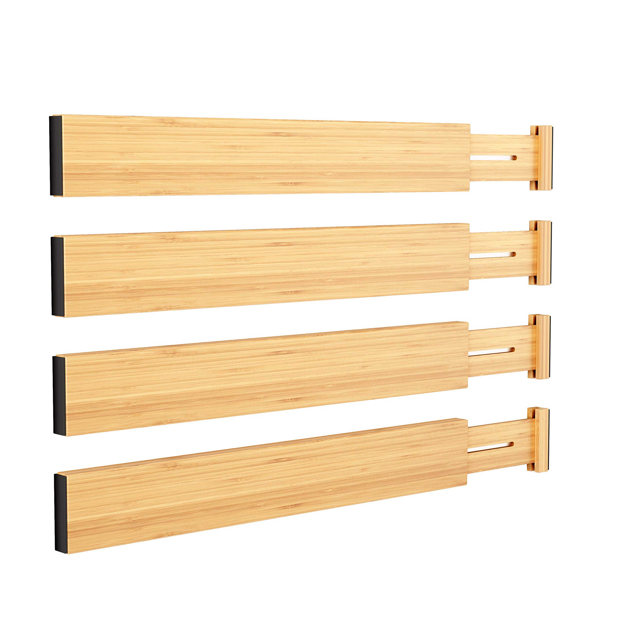 Bamboo Drawer Dividers & Organizers - Expandable Kitchen, Bedroom, Bathroom, Dresser & Office Storage Solutions (Set of 4) | Perfect for Decluttering Utensils, Socks, Makeup & Office Supplies