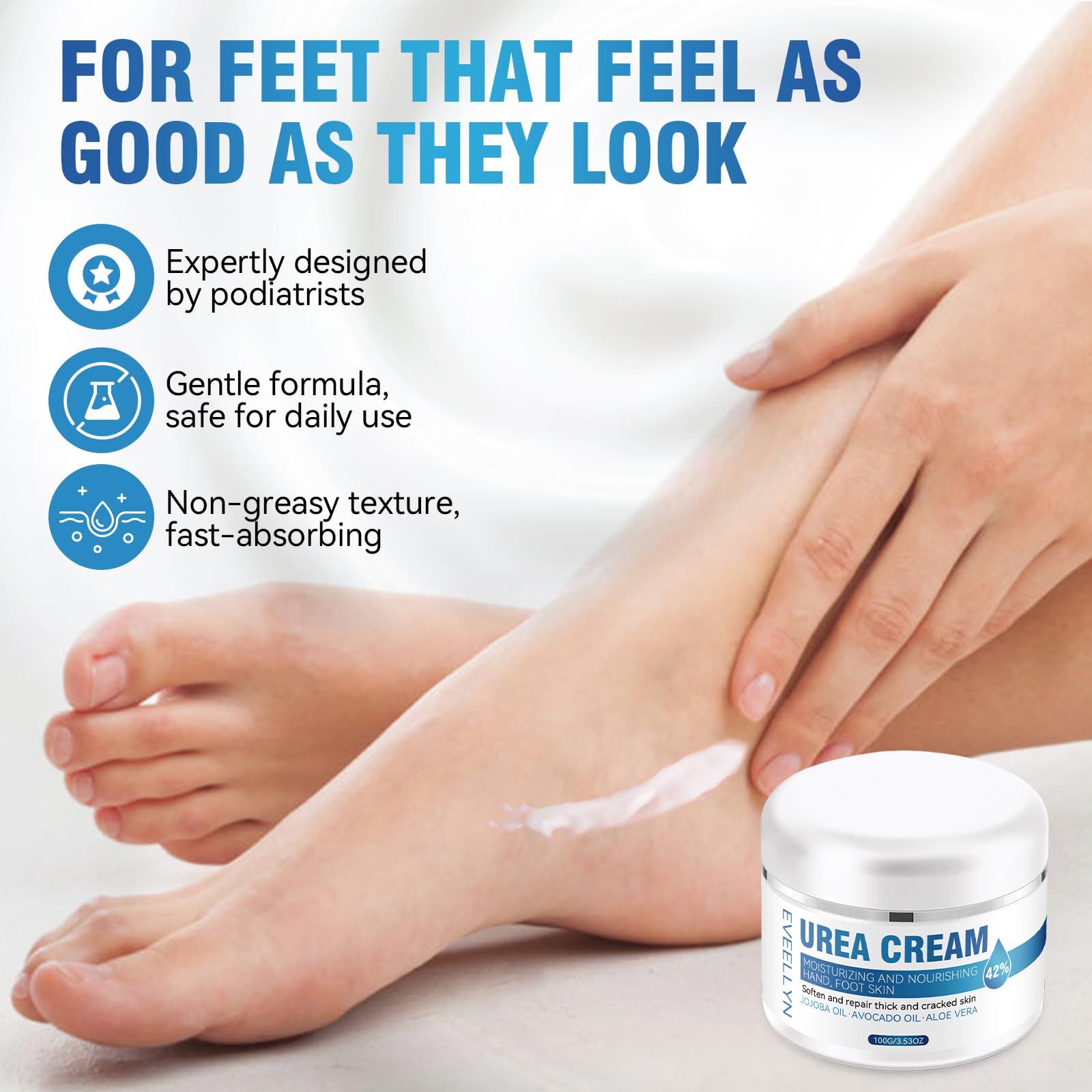 Eveellyn 40% Urea Cream for Dry Cracked Hands & Feet - Intensive Moisturizing Callus Remover, Skin Softener for Hard & Rough Skin - 100g Foot & Hand Treatment - Perfect for Cracked Heels, Elbows & Calluses