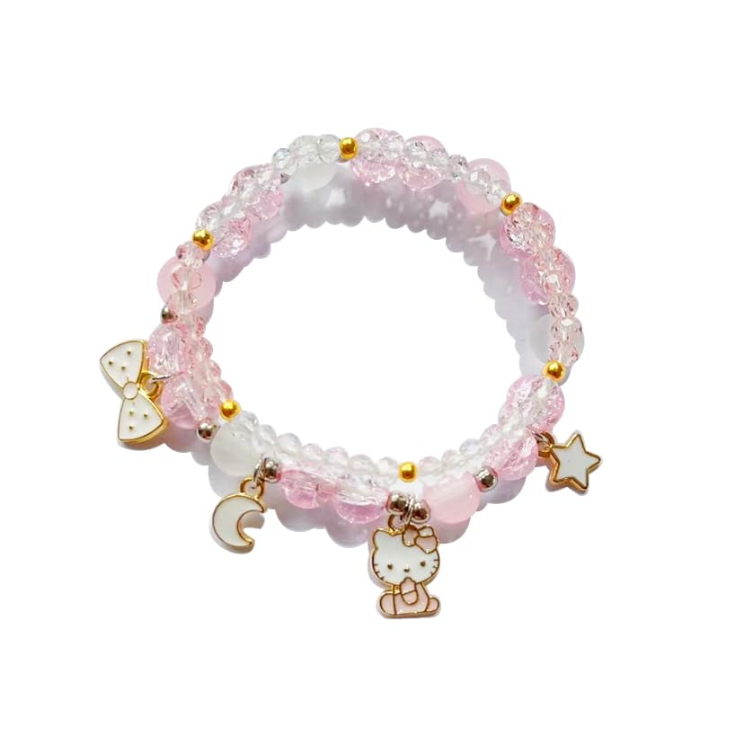 INENIMARTJ Crystal Beads Bracelet Set - Kawaii Cartoon Elastic Beaded Pearl Bracelets for Girls & Women - Anime Jewelry Friendship Gift for BFF - Perfect for Birthday, Party & Everyday Wear