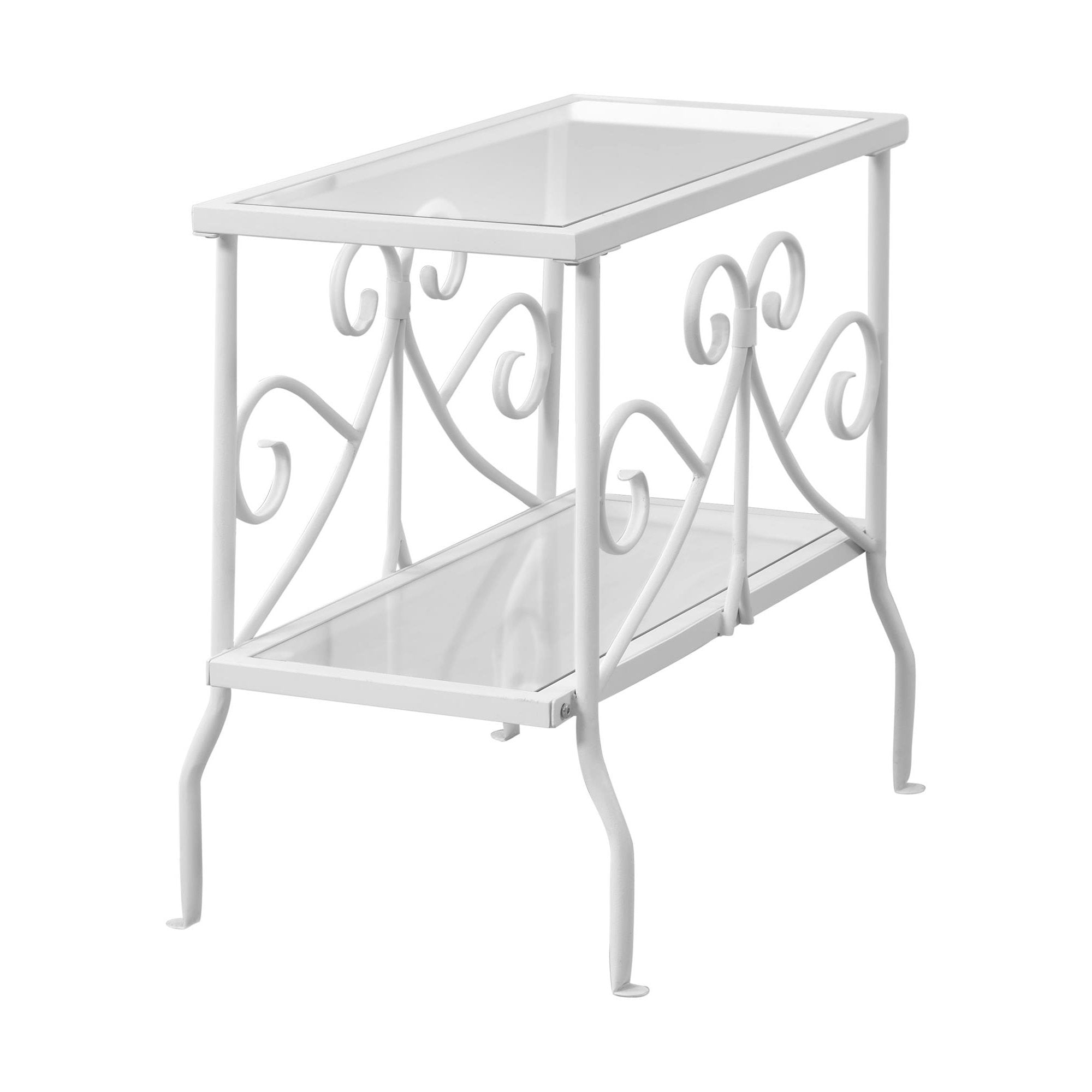 Modern White Metal Accent Table with Tempered Glass Top - Elegant Side Table for Living Room, Bedroom or Office Décor