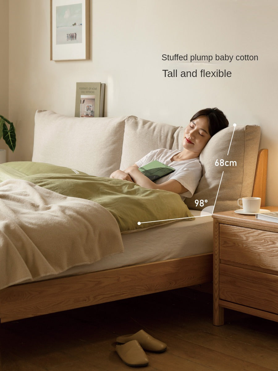 Solid Oak Wood Soft Bed Frame - Queen Size, Sturdy & Comfortable for Master Bedroom or Guest Room