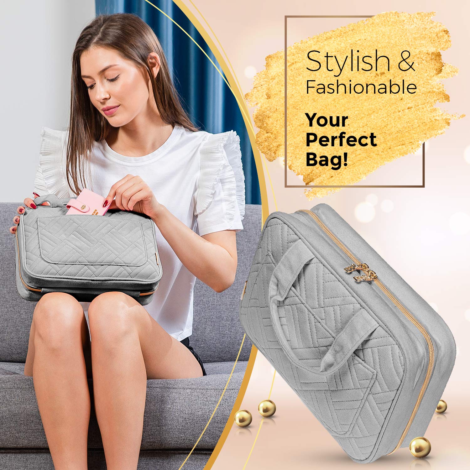 BOACAY Hanging Travel Toiletry Bag for Women - Waterproof Makeup Organizer with Multiple Pockets for Cosmetics, Toiletries & Travel Essentials - Perfect for Bathroom, Shower, Camping & Vacation Trips