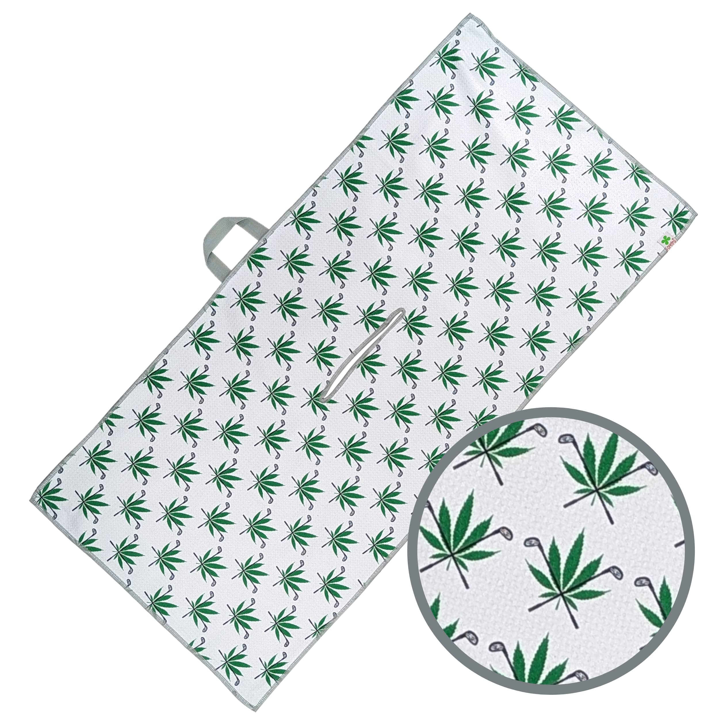 Foretra Premium Golf Waffle Towel - Herbal Accuracy Design - Lightweight Microfiber with Dual Hanging System - Perfect for Golf Course, Driving Range & Sports Training