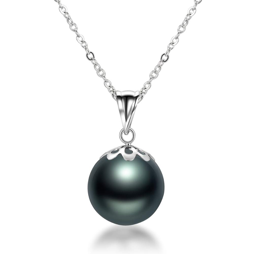 10-11mm Tahitian Black Pearl Pendant Necklace in 18K White Gold with 18