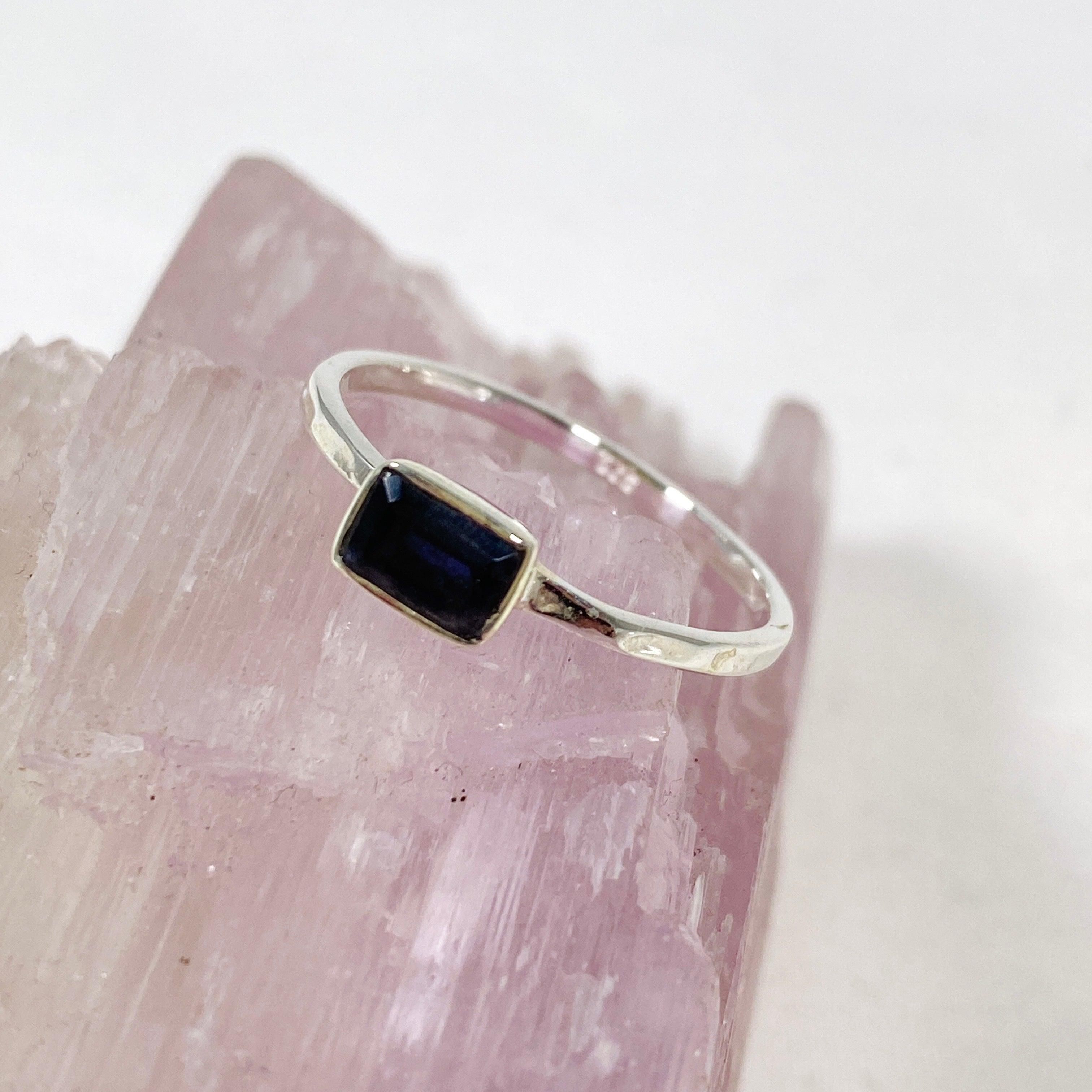 Iolite Rectangular Faceted Fine Band Ring R3793 IOL - Elegant Gemstone Jewelry for Women, Perfect for Weddings, Anniversaries & Special Occasions