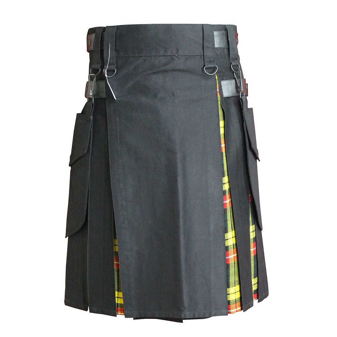 Stylish Hybrid Kilt in Black with Tartan Pattern - Perfect for Scottish Festivals, Cosplay & Unique Fashion Statements