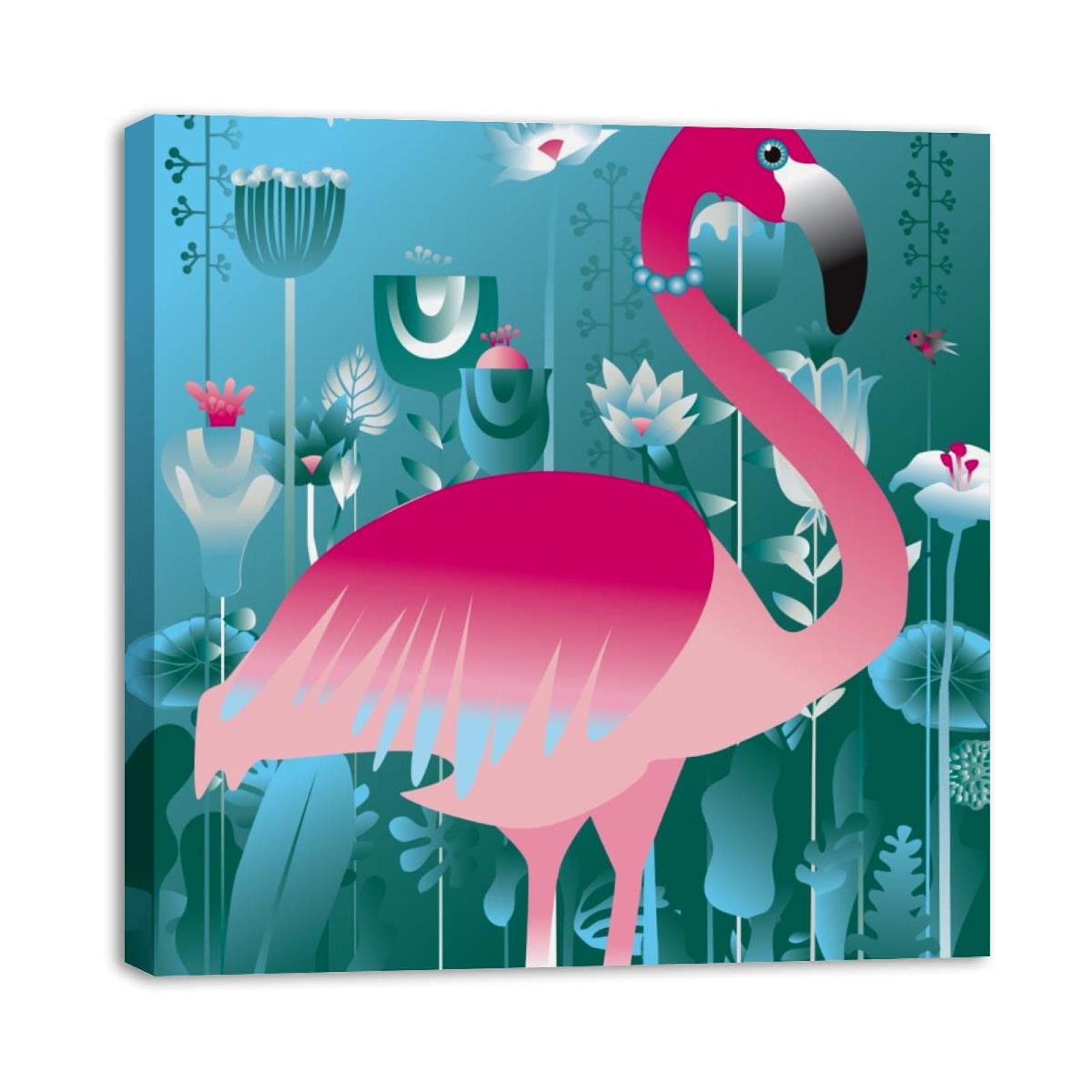 Framed Canvas Wall Art - Flamingo & Lotus Oil Painting, Tropical Bird Poster for Living Room, Bedroom, Bathroom & Office Decor | Perfect for Beach House, Nursery & Spa Style Home Decoration