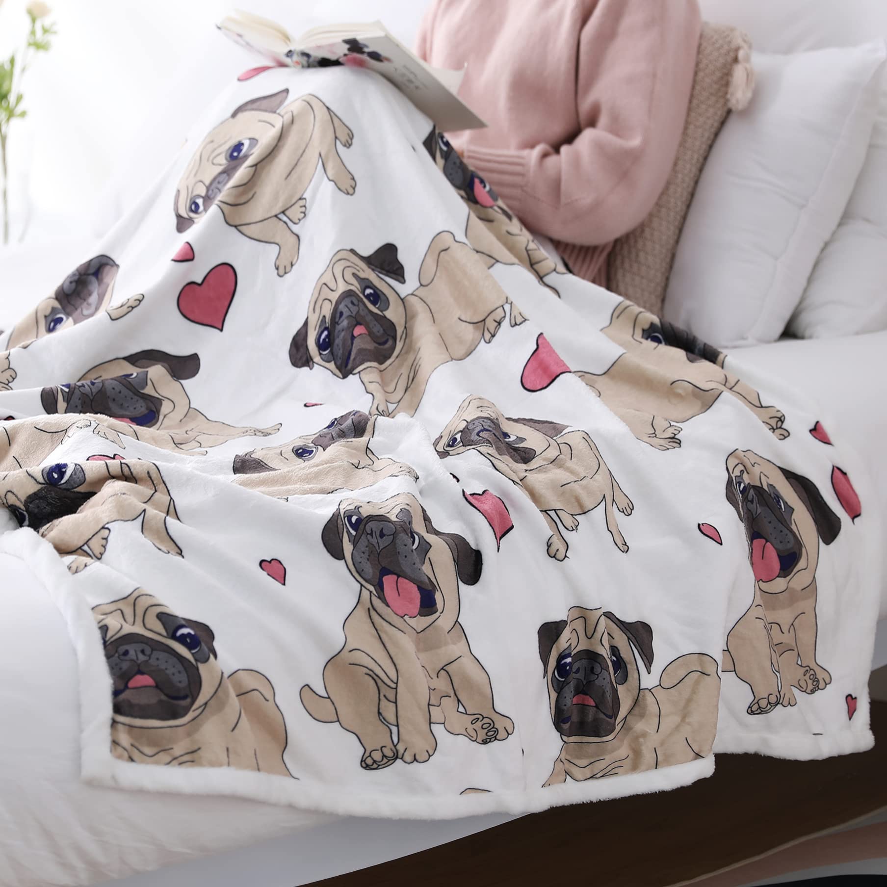 Super Soft Pug Blanket for Adults - Cute Puppy Plush Throw Blanket, 47