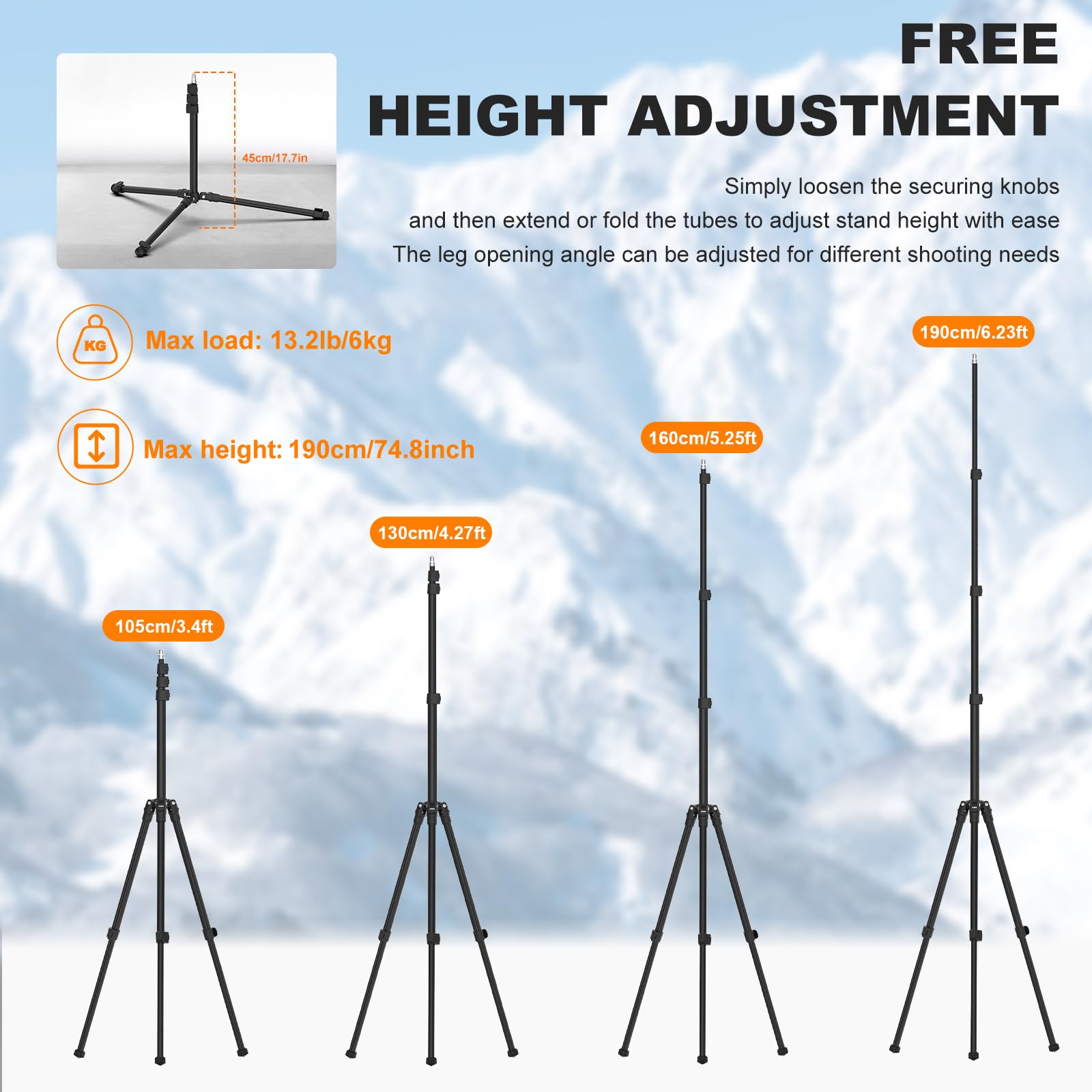 COMAN 6.23ft Extendable Aluminum Photography Light Stand - Adjustable Studio Tripod with 1/4