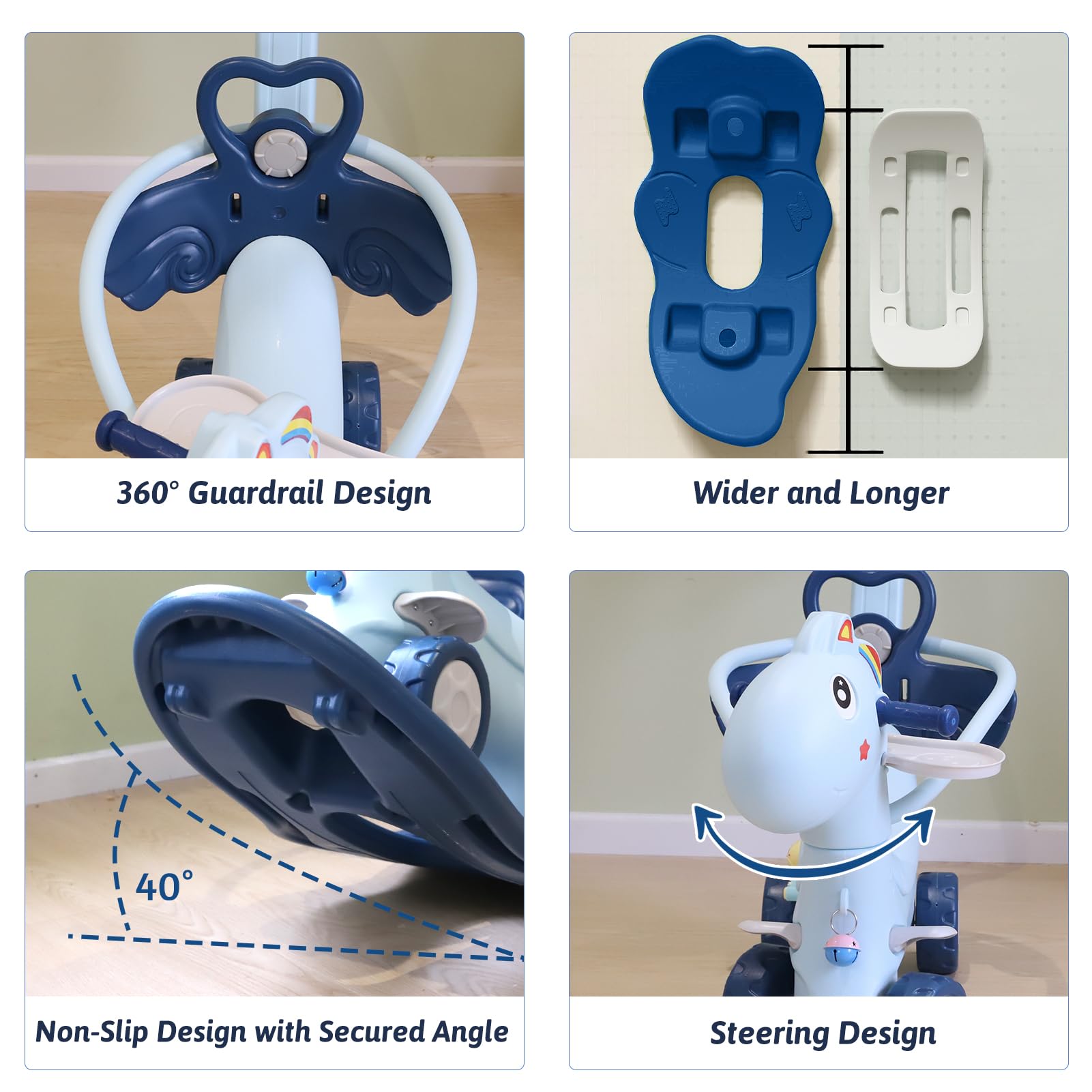 **4-in-1 Rocking Horse & Balance Bike for Toddlers 1-3 Years Old – Push Handle, Backrest & Balance Board – Unicorn Ride-On Toy for Boys & Girls – Perfect for Indoor Play, Birthday Gifts & Early Learning (Blue)**