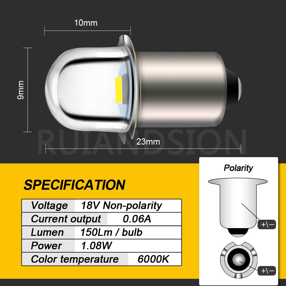 Ruiandsion 18V P13.5S Base White LED Flashlight Bulb - Non-Polarity Replacement Bulbs for Flashlights & Torch Lights (5-Pack) - Perfect for Camping, Emergency Kits & Outdoor Adventures