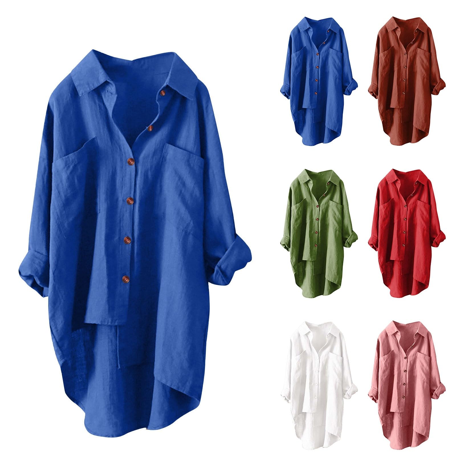 Women's Oversized Cotton Linen Button Down Shirt - Long Sleeve Tunic Top for Casual Wear, Work Office & Layering | Comfortable Cover Up Cardigan for Spring Summer Outfits