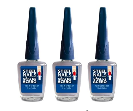 3 Pack Steel Nails Hardener with Keratin, Calcium & Garlic - Strengthen & Repair Brittle Nails for Manicures & Healthy Nail Care
