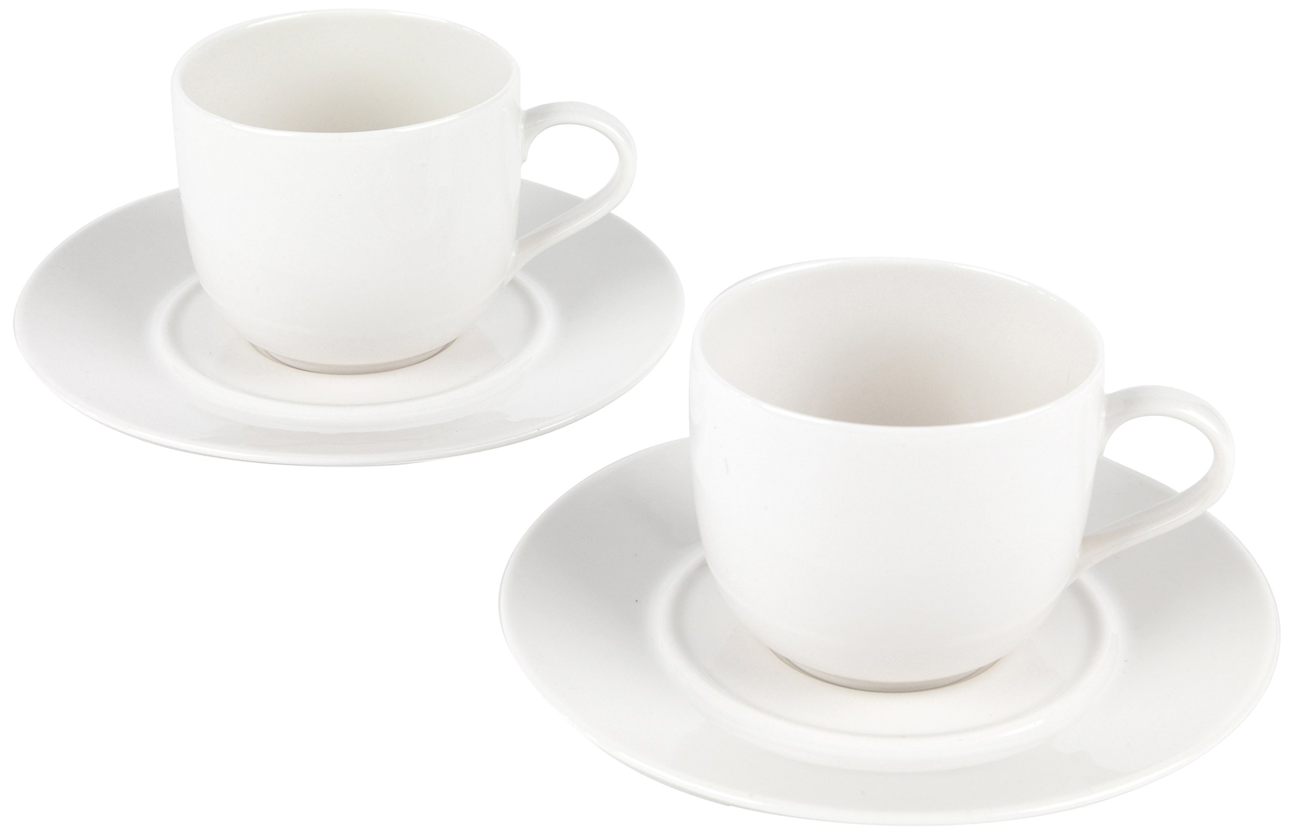 Alessi COMBO-1742 La Bella Tavola Porcelain Tea Cups and Saucers Set - 2 Piece White Fine China for Elegant Afternoon Tea & Coffee Service - Perfect for Home, Cafe, and Gift Giving