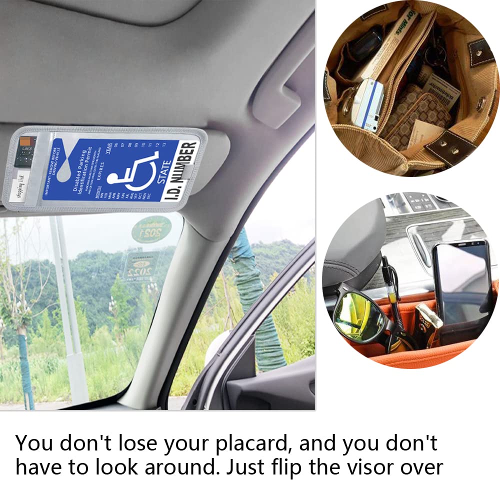 2-Pack Gray Handicap Parking Placard Holder for Car Visor - Includes Pen Holder, Note Paper Slot & Elastic Strap - Ideal for Disabled Drivers, Elderly & Caregivers (Perfect for Daily Commuting & Parking Convenience)