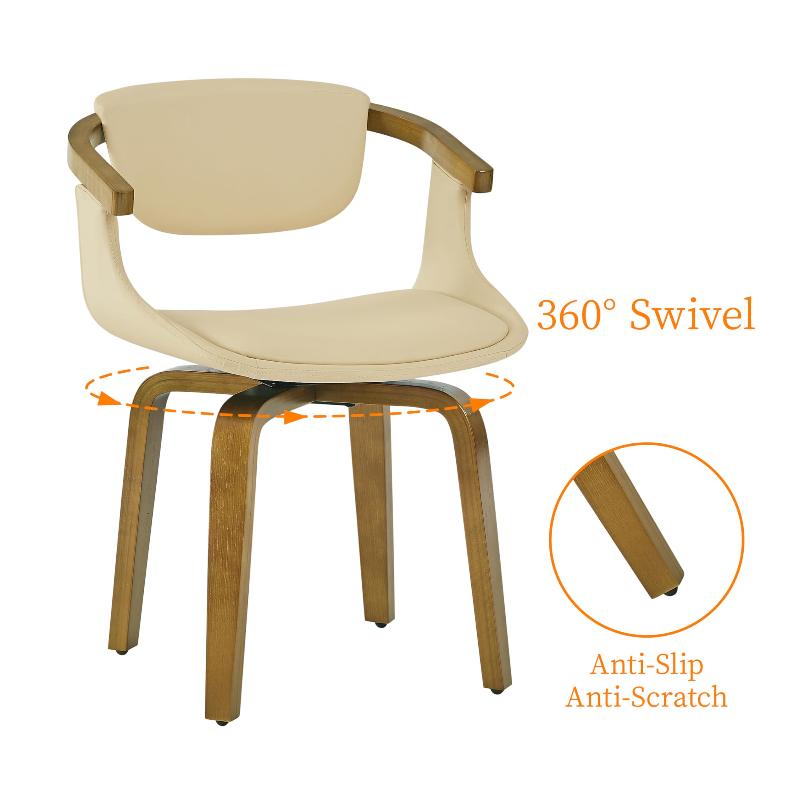 Art Leon Mid Century Modern Dining Chairs Set of 2 - Faux Leather Swivel Armchairs for Dining Room & Home Office, Cream - Perfect for Modern Kitchens & Contemporary Workspaces