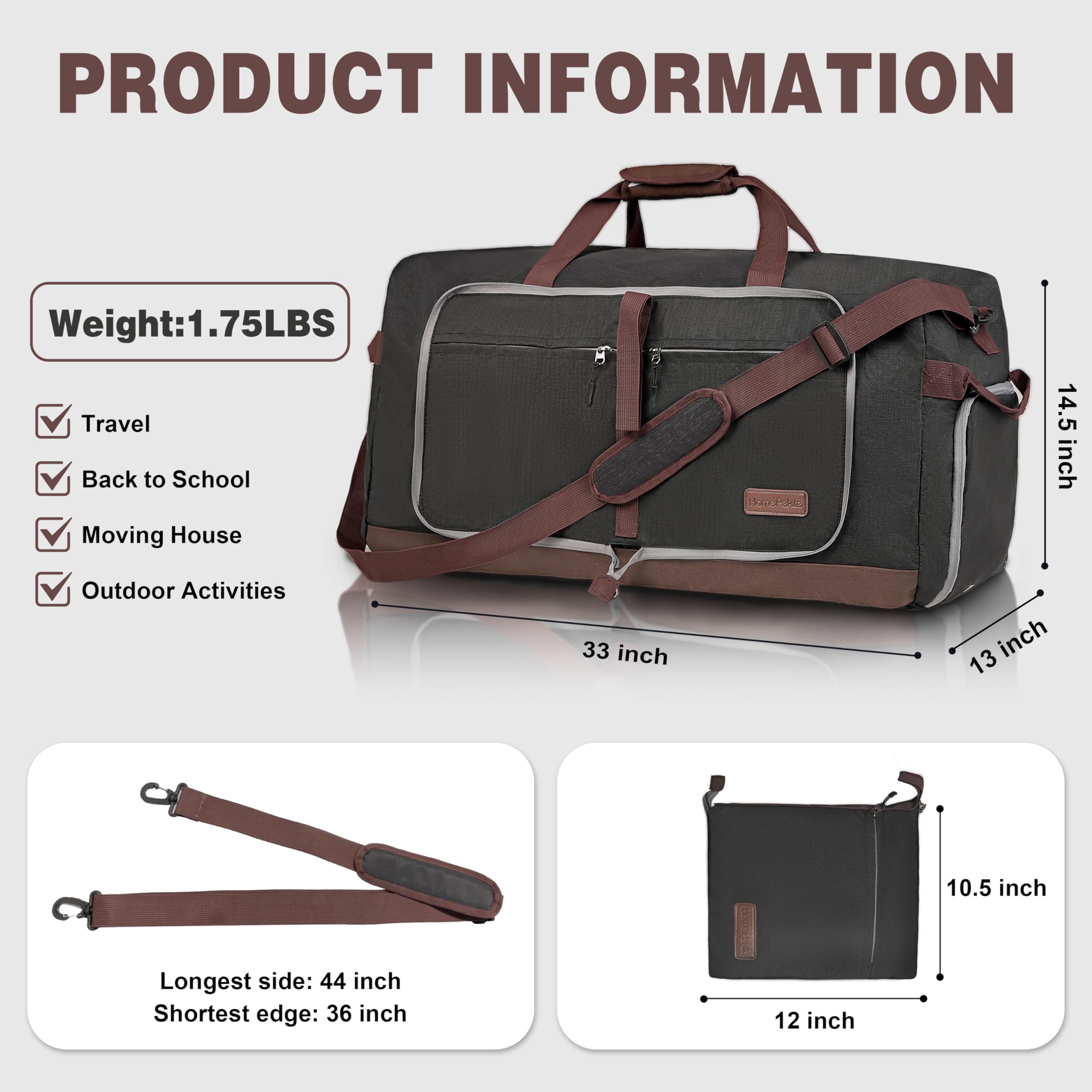 120L Large Foldable Waterproof Duffle Bag for Travel, Gym & Sports - Collapsible Packable Duffle Bag with Shoe Compartment for Men & Women - Perfect for Camping, Beach, Swim Pool & Outdoor Activities (Black)