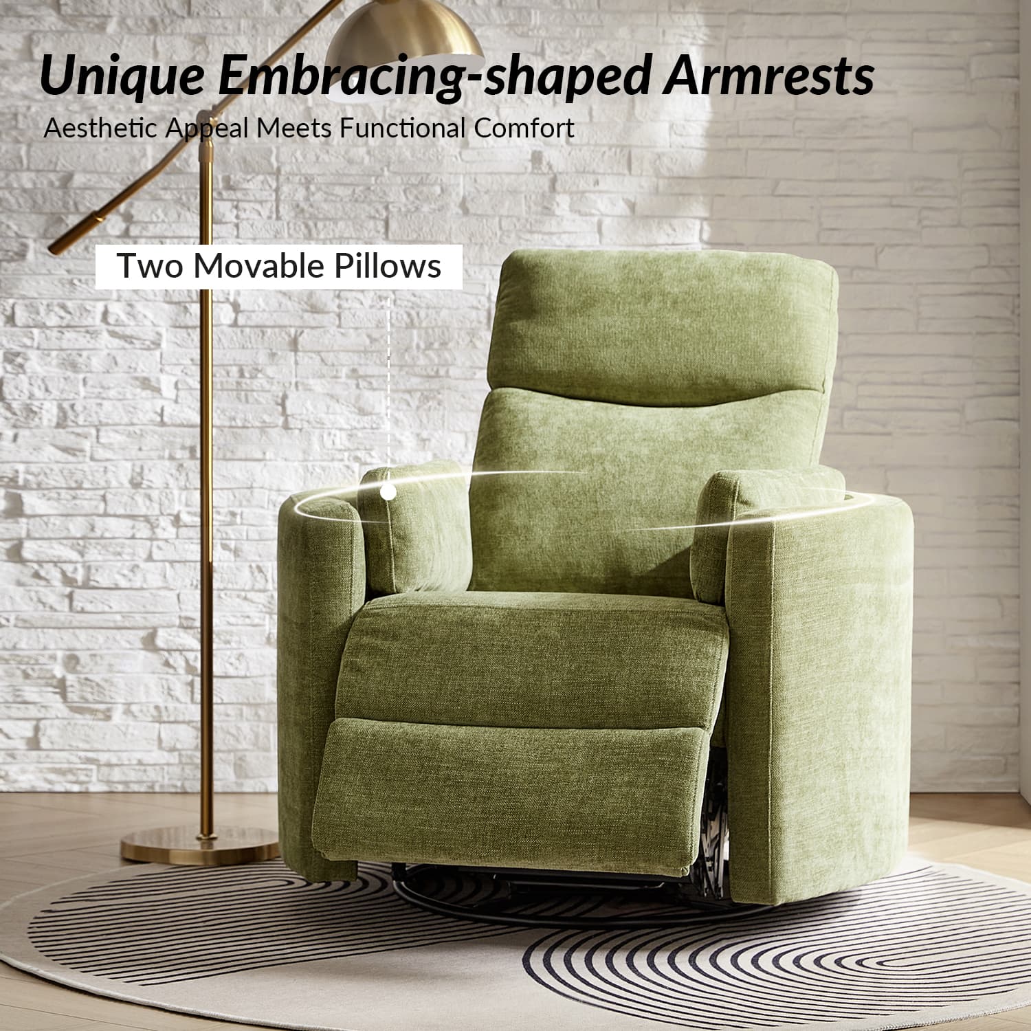 Monica Swivel Rocker Power Recliner Chair with Adjustable Headrest & Lumbar Support - Optional Removable Pillows - Perfect for Living Room, Home Theater & Relaxation
