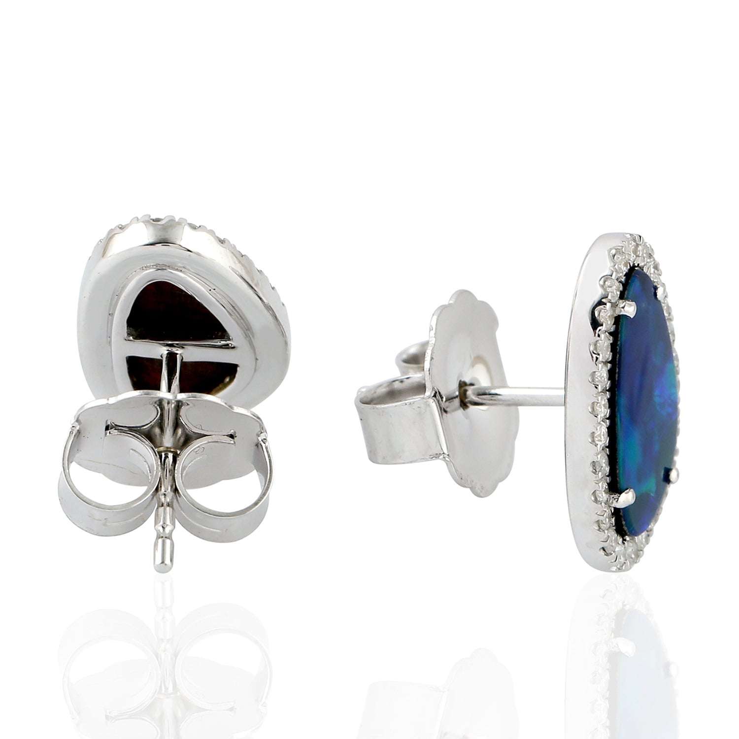 18k White Gold Micro Pave Diamond Opal Doublet Stud Earrings – Elegant Gift for Women, Perfect for Weddings, Anniversaries & Special Occasions