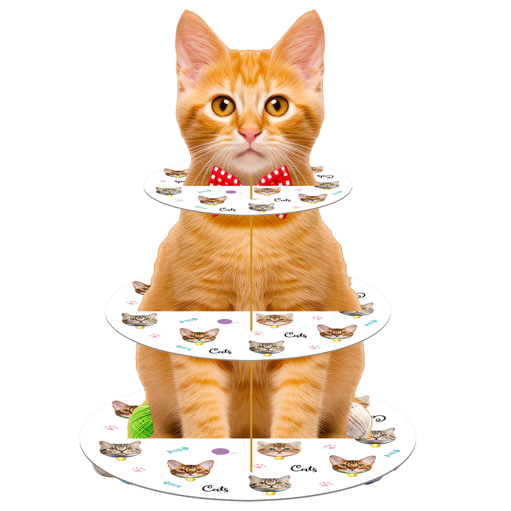 Orange Cat Cupcake Stand - 3 Tier Kitten Theme Dessert Tower for Cat Birthday Party Decorations | Perfect for Cat Lover Parties, Birthday Dessert Displays & Themed Celebrations