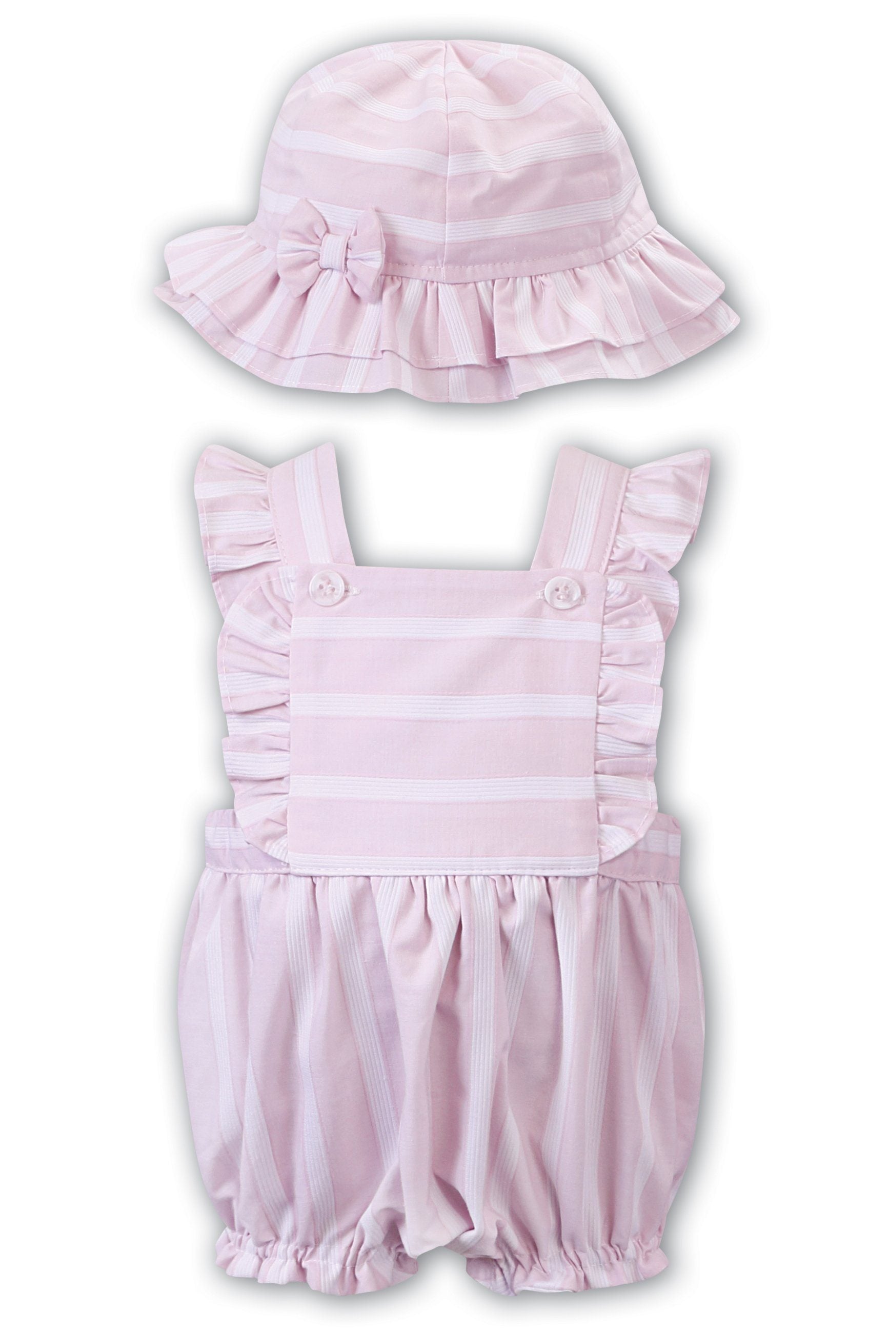 Harriet Pink Striped Dungaree Romper & Hat Set - Cute Baby Girls' Jumpsuit with Matching Hat - Perfect for Playdates, Photoshoots & Special Occasions