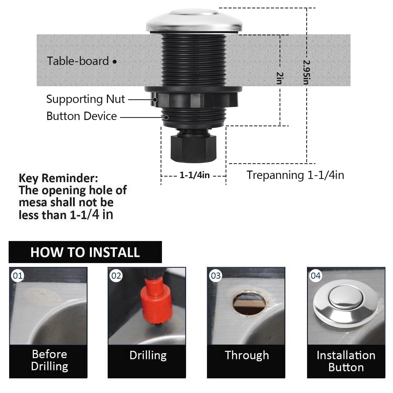 Briidea Stainless Steel SinkTop Garbage Disposal Air Switch Kit - Polished Short Air Button for Easy Waste Disposal | Perfect for Kitchen Sink, Home Renovation & DIY Installation