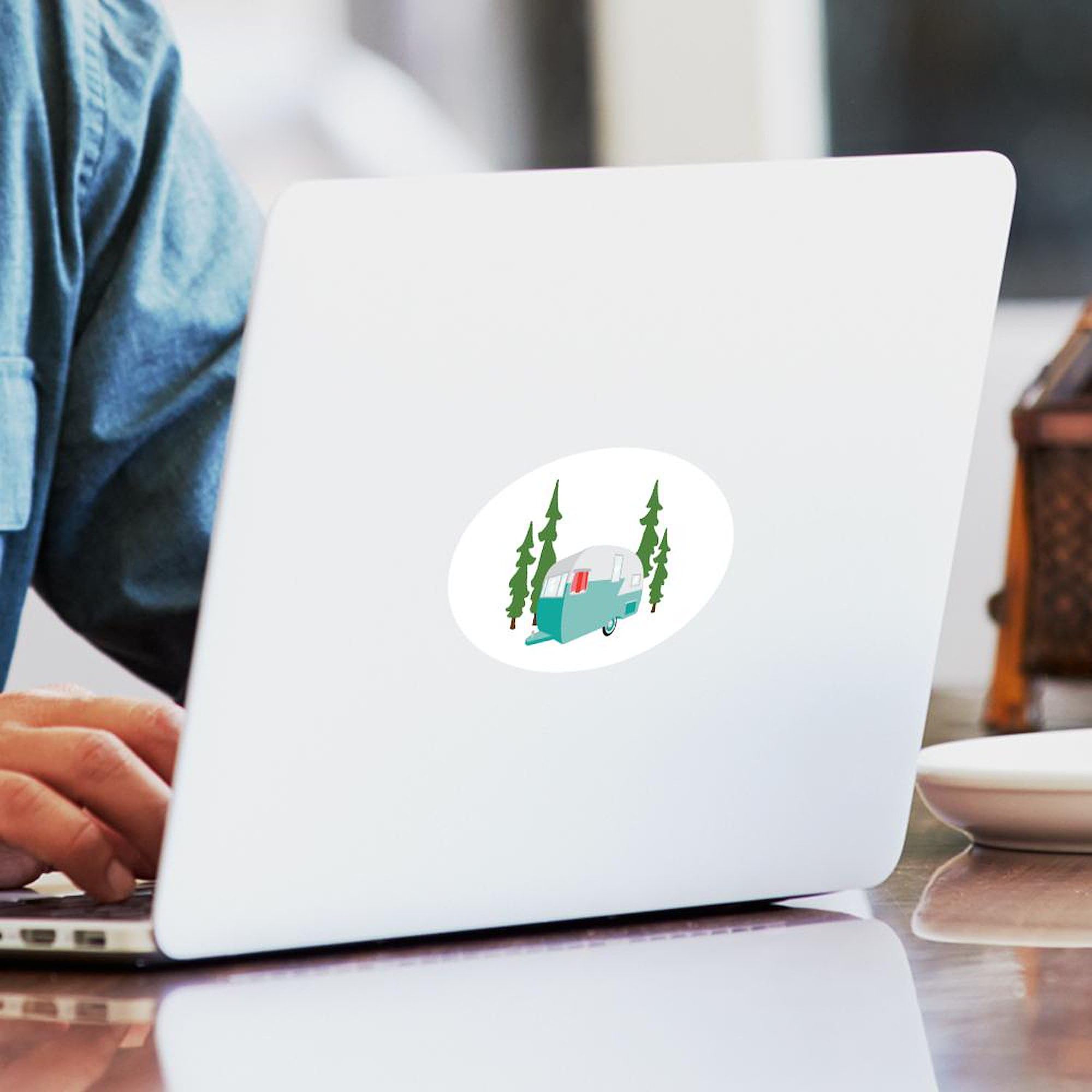 Camper Scene Oval Car Bumper Sticker - Perfect for RV & Travel Lovers