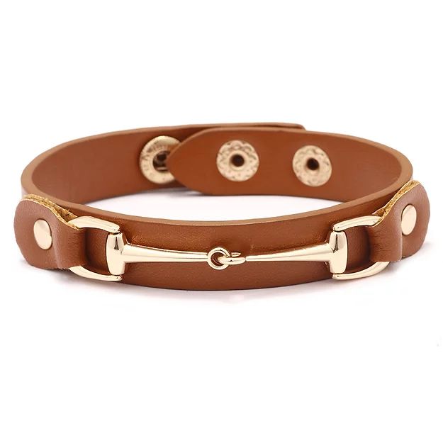 Stylish AWST Vegan Leather Bracelet with Gold Tone Snaffle Bit - Perfect for Women's Fashion Accessories & Western Cowgirl Outfits