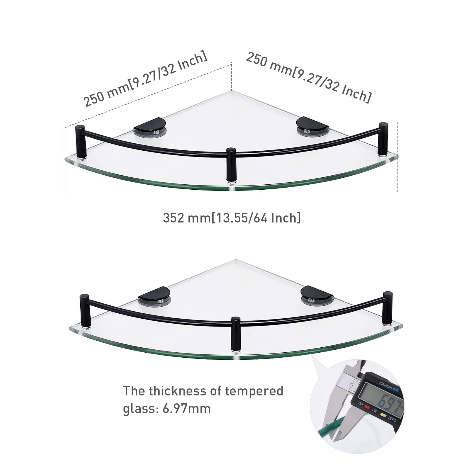 2-Tier Glass Corner Shower Shelf - Wall Mounted Bathroom Organizer for Shampoo, Soap & Accessories