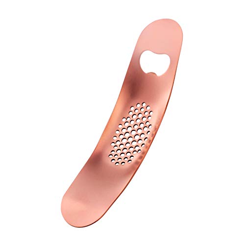 Premium Stainless Steel Garlic Press Rocker & Bottle Opener - Heavy Duty Garlic Chopper, Mincer, and Masher for Kitchen - Rose Gold Finish | Perfect for Cooking, Meal Prep, and Home Bar Use