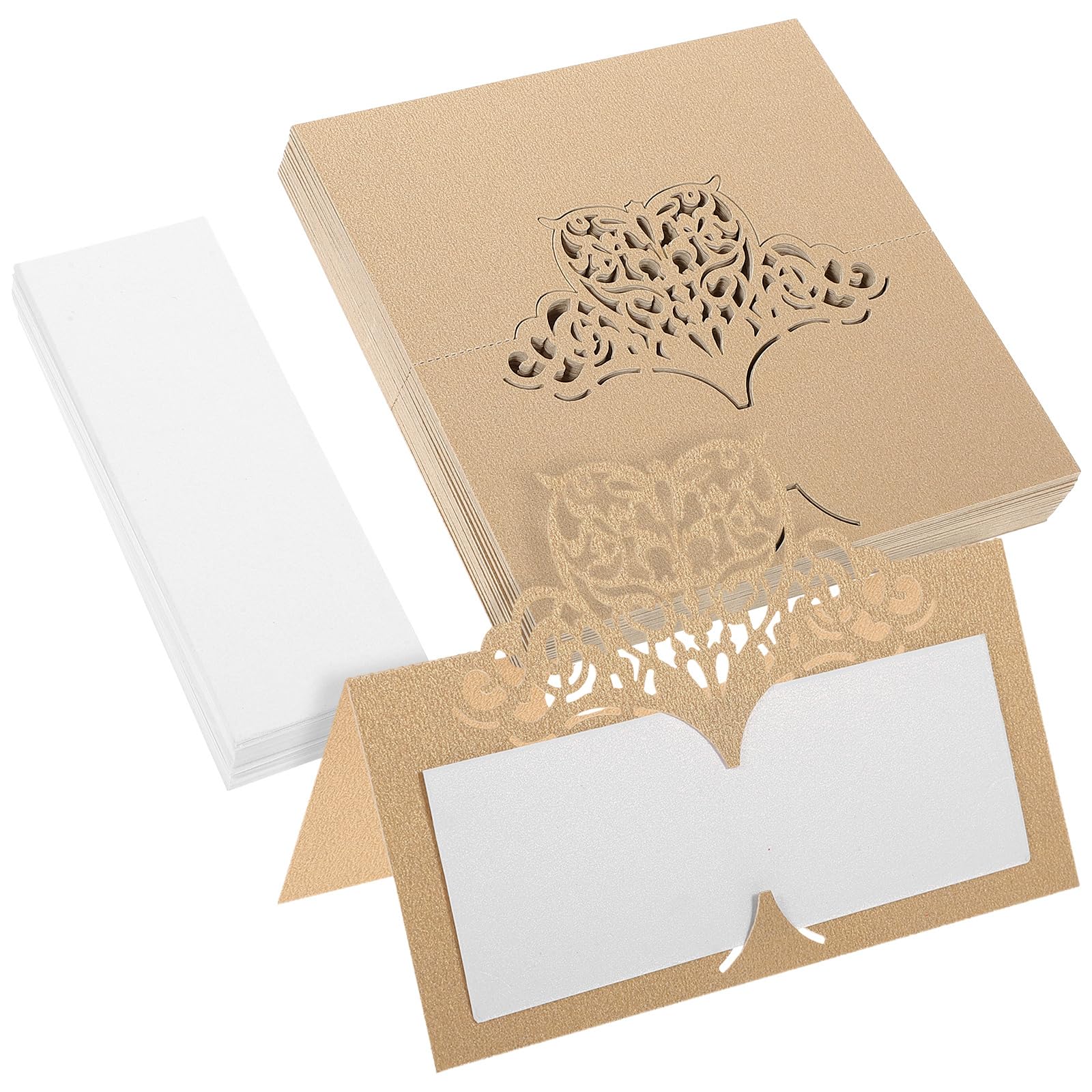50pcs Hollow Heart Iridescent Place Cards - Elegant Blank Table Name Cards for Weddings, Banquets & Dinner Parties | Perfect for Wedding Seating, Anniversary Celebrations & Formal Events (Golden)