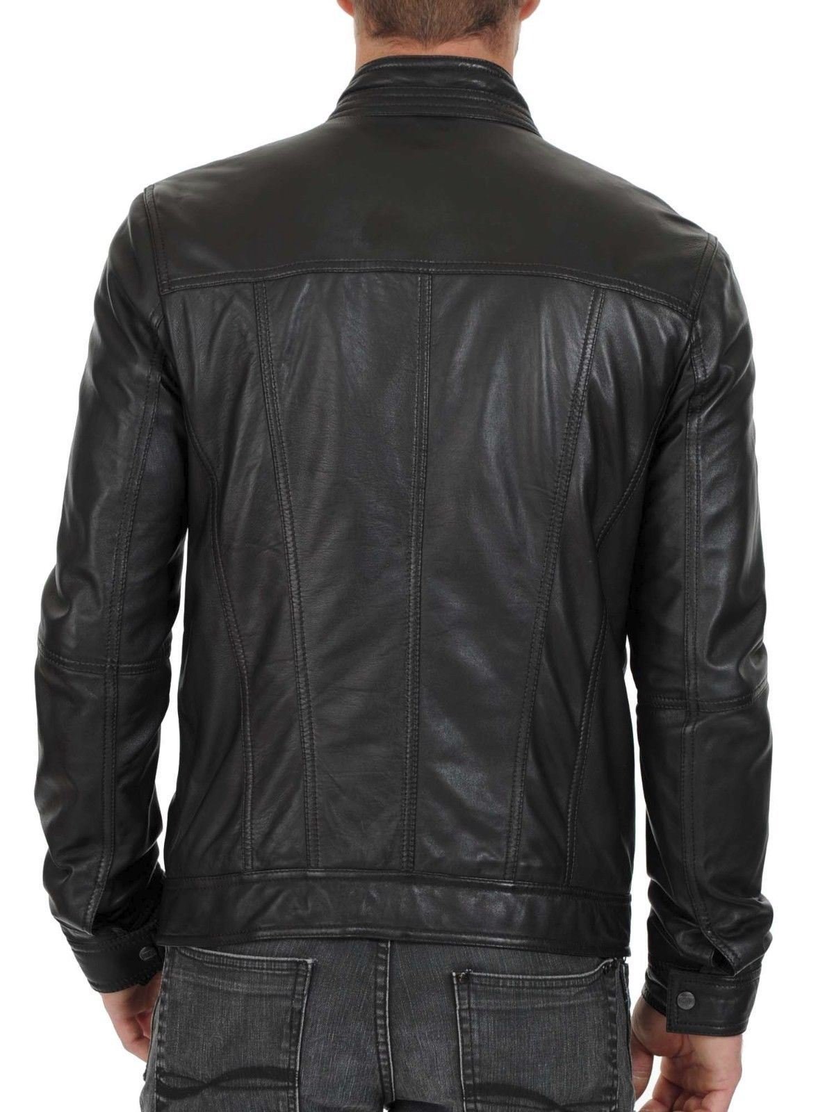 **Men's Distressed Leather Motorcycle Jacket - Stylish Biker Bomber Jacket with Zipper - Black Outerwear for Riding & Casual Wear**