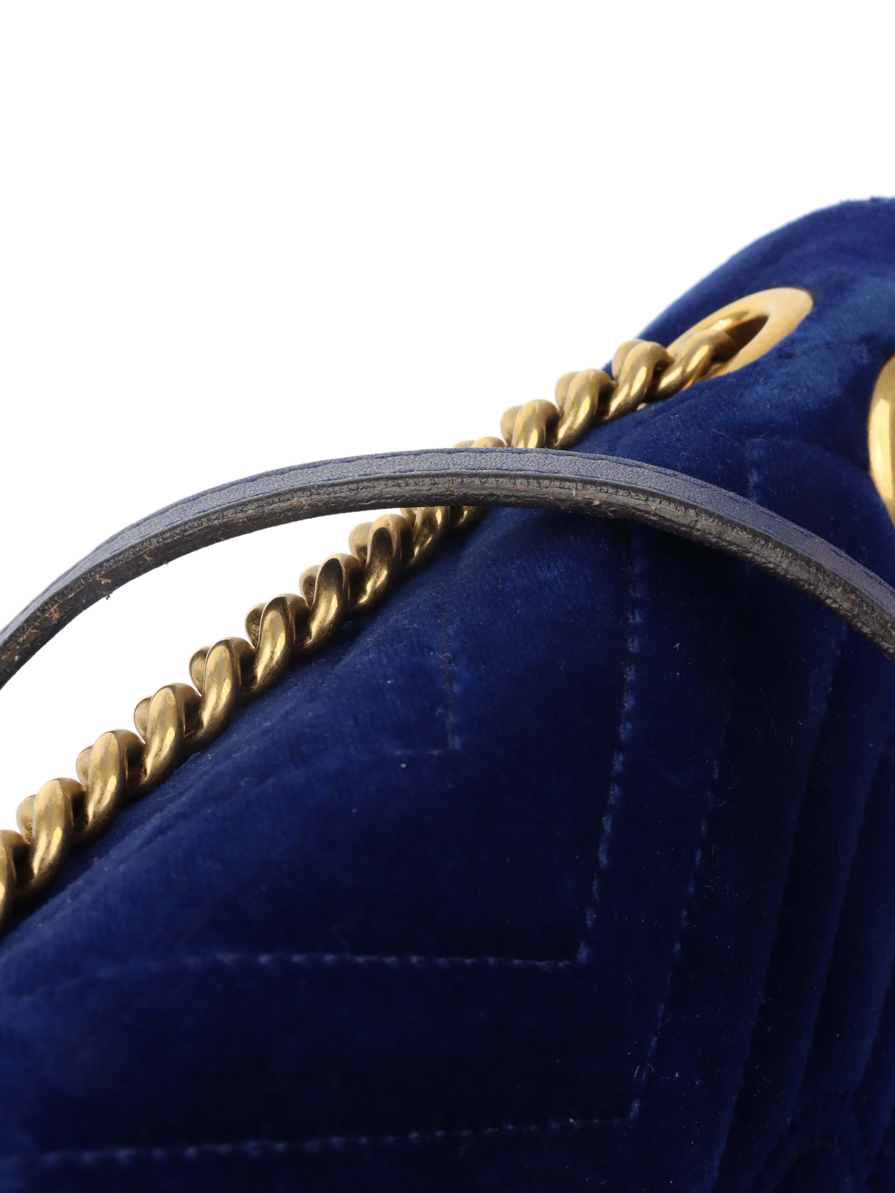 Gucci Blue Velvet Marmont Shoulder Bag for Women | Luxury Designer Handbag | Perfect for Evening Parties, Date Nights & Special Occasions