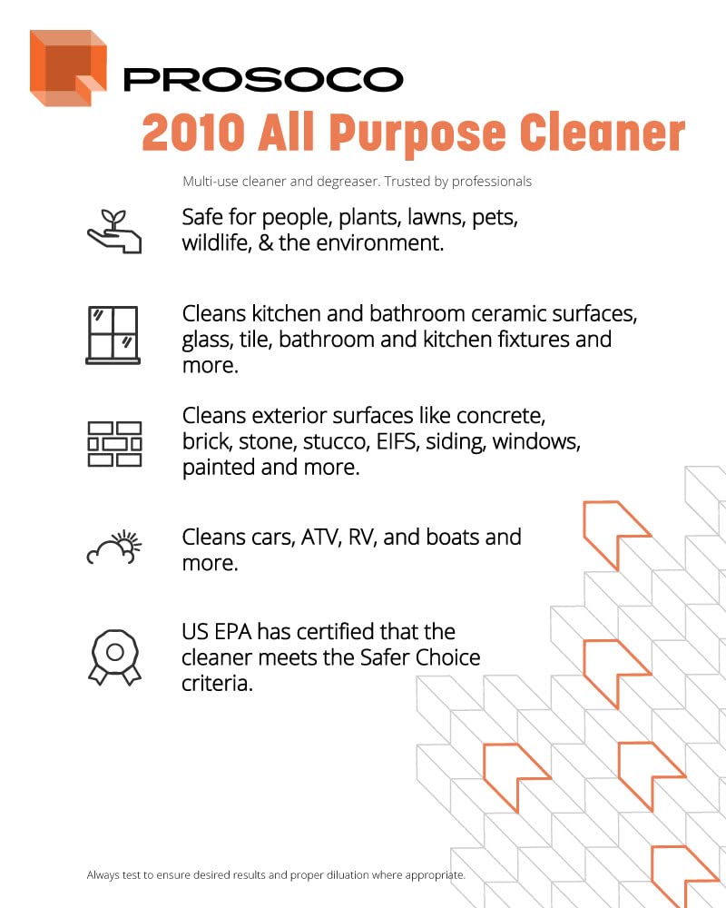 PROSOCO Enviro Klean® 2010 Concentrated All-Purpose Cleaner - Industrial Strength Hard Surface Cleaner for Floors, Walls & Countertops (1 Gallon Makes 10 Gallons) - Ideal for Commercial Kitchens, Warehouses & Industrial Facilities