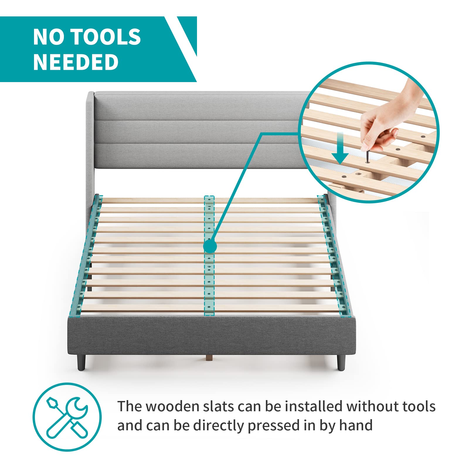 BALUS King Size Platform Bed Frame with Headboard - Modern Bed Frame No Box Spring Needed, Easy Assembly, Sturdy Metal Slats - Dark Grey - Perfect for Master Bedroom, Guest Room, and Modern Home Decor
