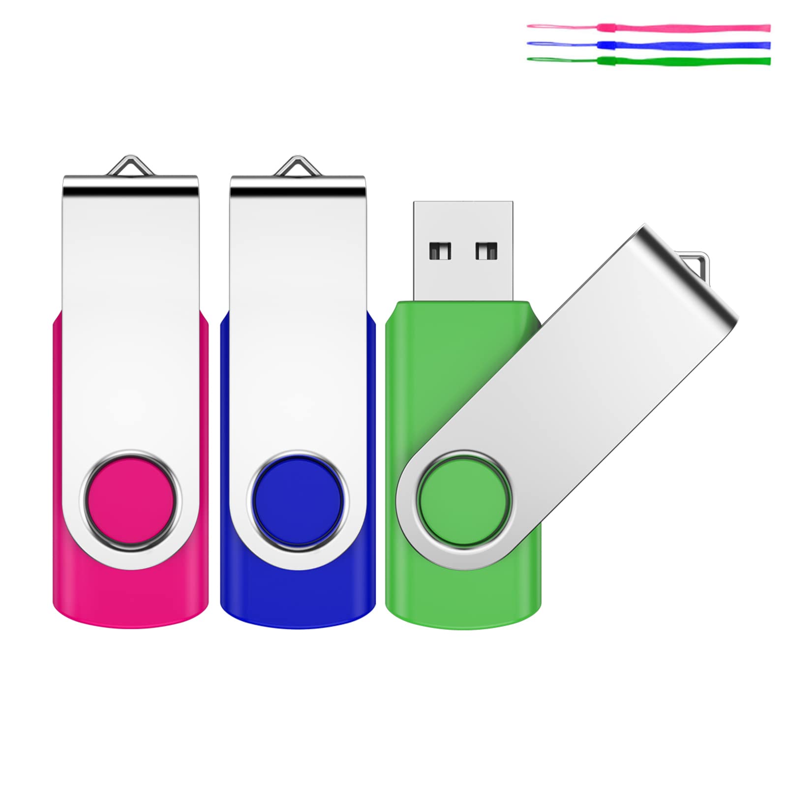 32GB USB Flash Drive 3-Pack - Multicolor with Lanyards for Data Storage & File Transfer