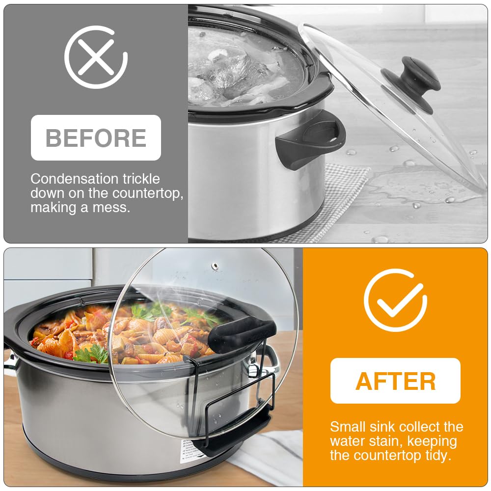 SOPHICO Slow Cooker Lid Holder - 2 Pack Stainless Steel Pot Lid Organizer with Silicone Sink Protector | Fits Most Crock Pots | Hands-Free Cooking Accessory | Keeps Countertops Clean | Perfect for Kitchens, RVs & Camping